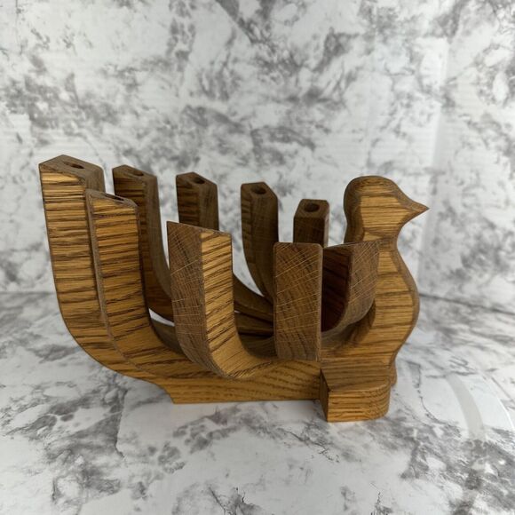 Vintage MCM Wood Bird Candle Holder Folding Danish Modern Candelabra Menorah - Picture 6 of 9
